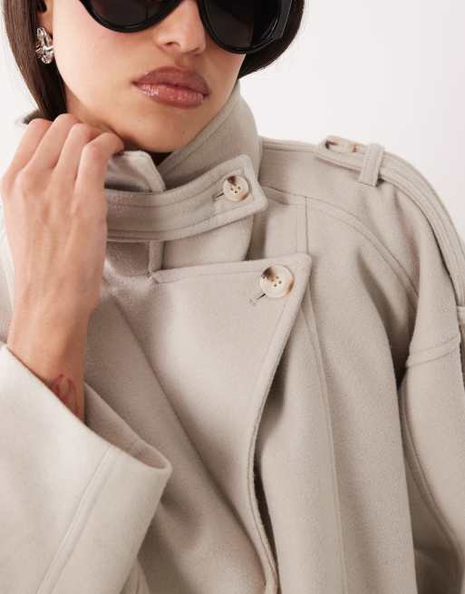 Gina Tricot short high funnel neck bomber style jacket with wool in light beige, 4 of 4