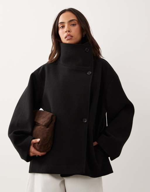 Gina Tricot short high funnel neck jacket with wool in black, 2 of 4