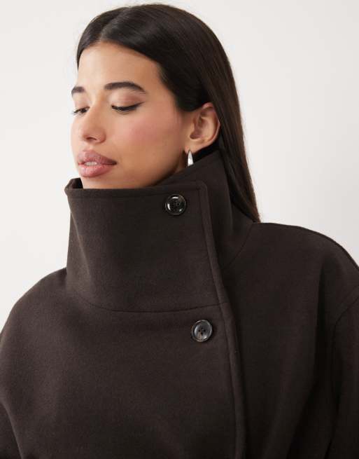 Gina Tricot short high funnel neck jacket with wool in dark brown, 2 of 4