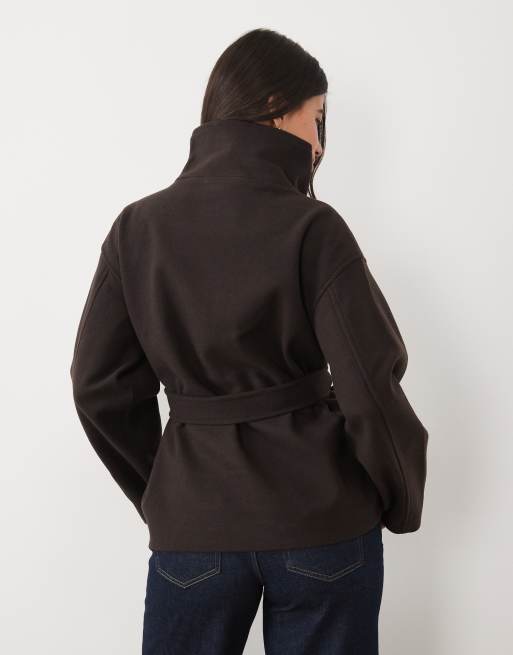Gina Tricot short high funnel neck jacket with wool in dark brown, 4 of 4