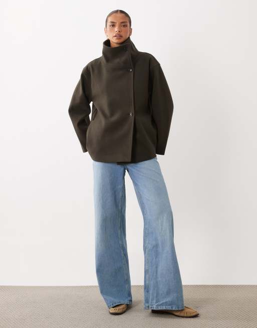 Gina Tricot short high funnel neck jacket with wool in dark green, 2 of 4