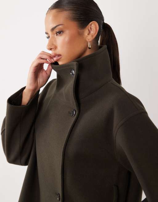 Gina Tricot short high funnel neck jacket with wool in dark green, 3 of 4