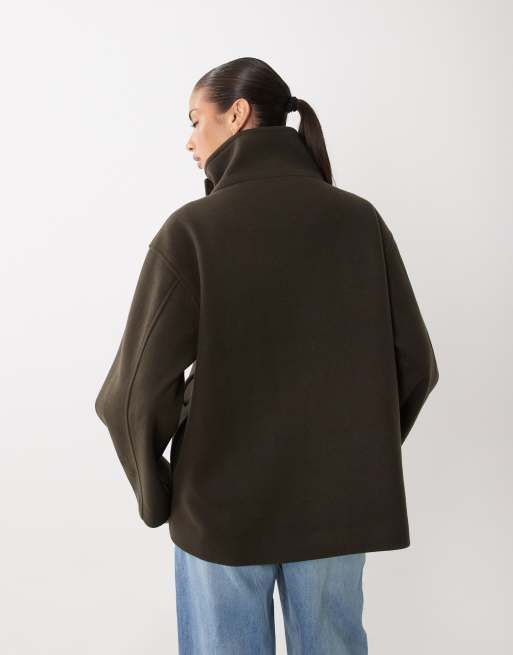 Gina Tricot short high funnel neck jacket with wool in dark green, 4 of 4
