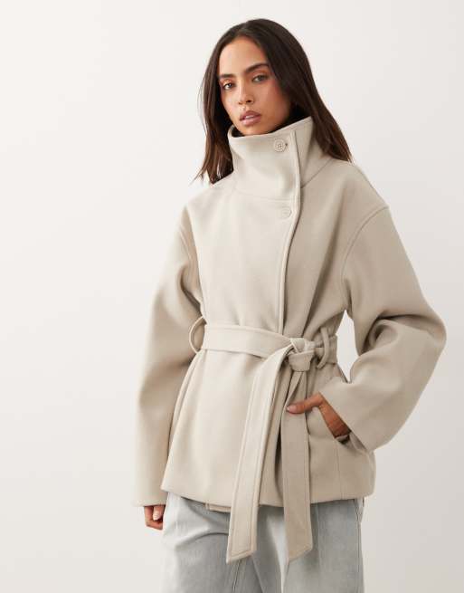 Gina Tricot short high funnel neck jacket with wool in light beige, 2 of 4