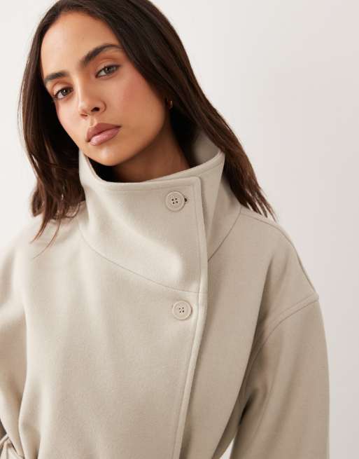 Gina Tricot short high funnel neck jacket with wool in light beige, 3 of 4