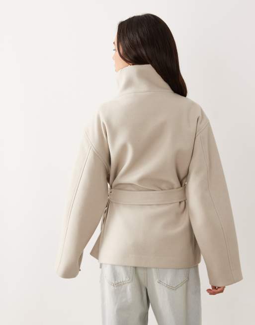 Gina Tricot short high funnel neck jacket with wool in light beige, 4 of 4
