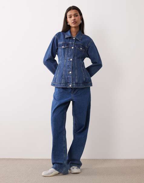 Gina Tricot short sculpted denim jacket in blue wash - view 1