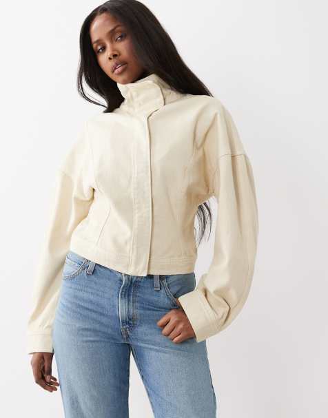 Gina Tricot short sculpted denim jacket in butter yellow wash - view 1