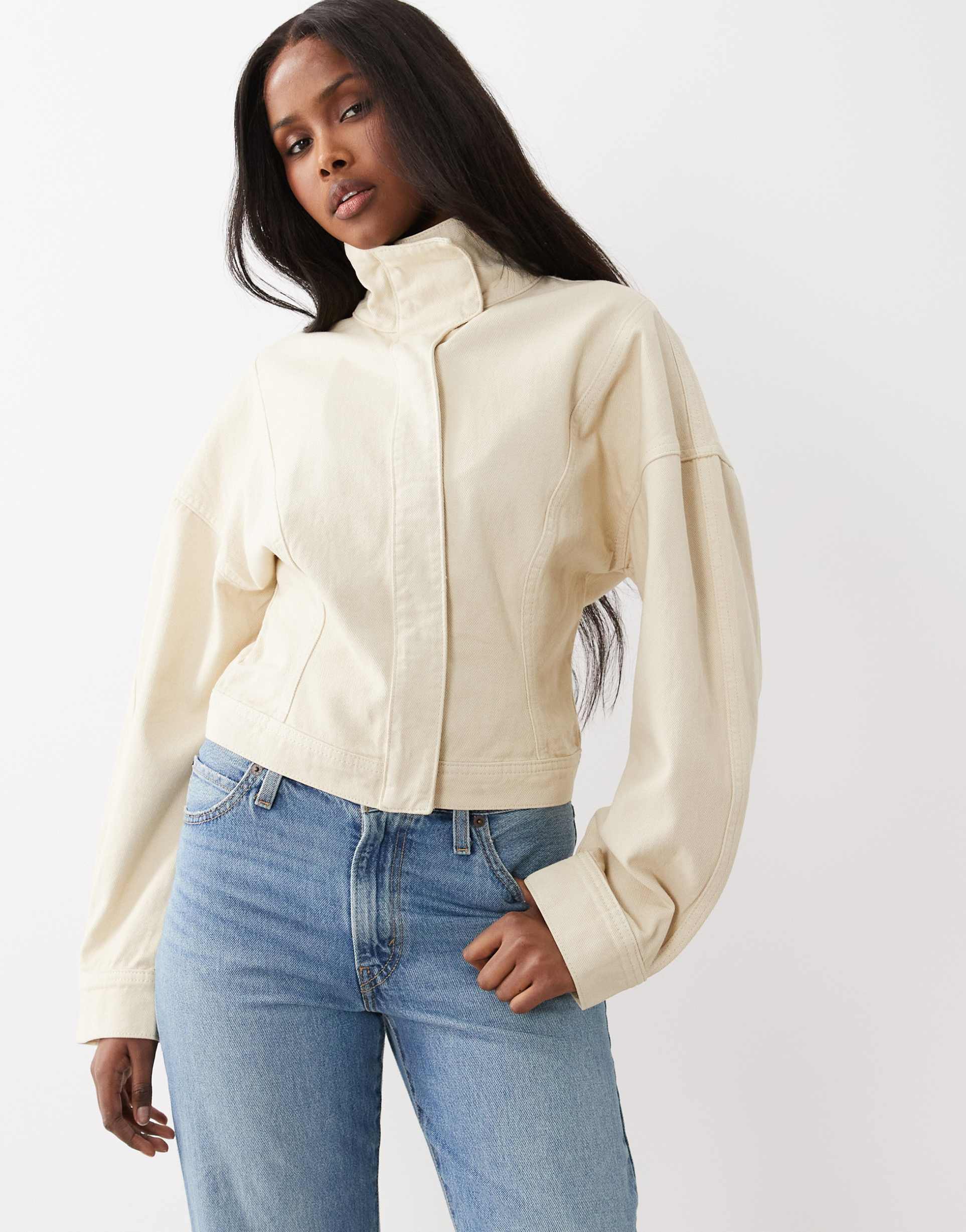 gina tricot short sculpted denim jacket in butter yellow wash