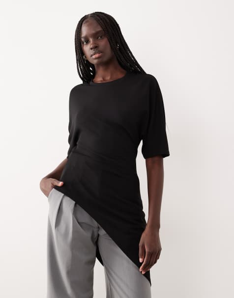 Gina Tricot short sleeve asymmetric top in black - view 1