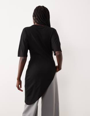 Gina Tricot Short Sleeve Asymmetric Top In Black