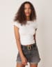 short sleeve boatneck slim fit rib knit top in white
