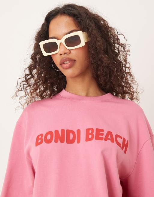 Gina Tricot short sleeve bondi beach graphic oversized t-shirt in light pink
