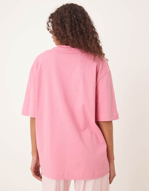 Gina Tricot short sleeve bondi beach graphic oversized T-shirt in pink