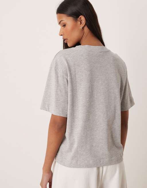 Gina Tricot short sleeve boxy t-shirt in light grey melange, 4 of 4