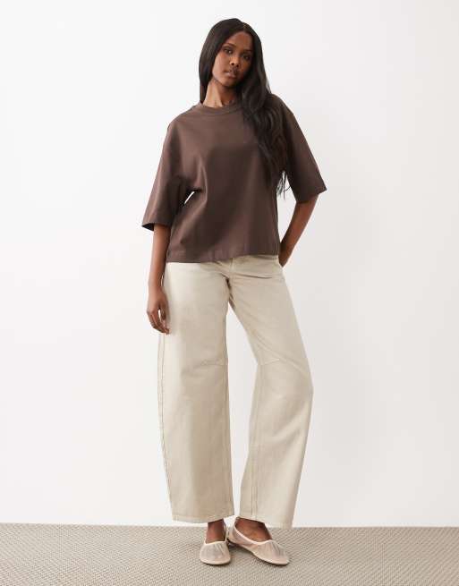 Gina Tricot short sleeve boxy tee in brown, 3 of 4