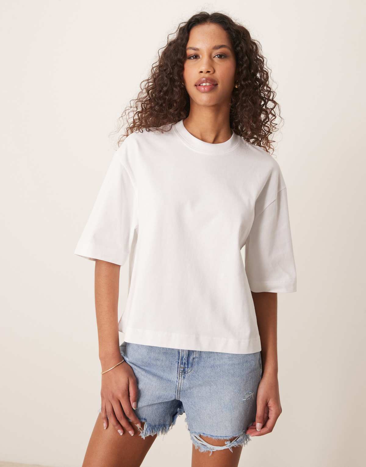 Gina Tricot short sleeve boxy tee in white