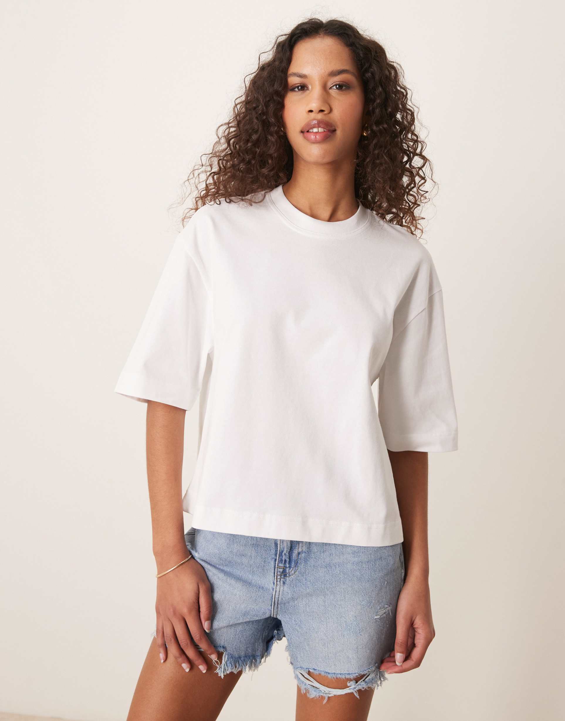gina tricot short sleeve boxy tee in white
