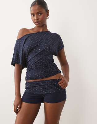 Gina Tricot Short Sleeve Cinch Lounge Top In Blue