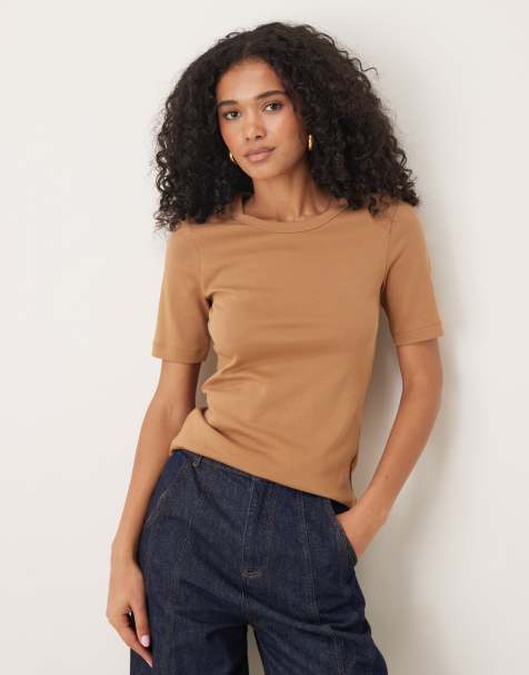 Gina Tricot short sleeve classic t-shirt in light brown - view 1