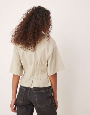Gina Tricot Short Sleeve Corset Pleated T-shirt In Neutral