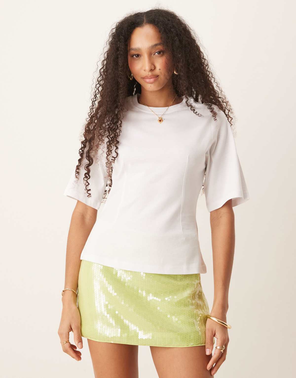 Gina Tricot short sleeve crew neck fitted scuplt top in white