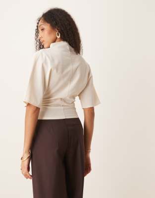 GINA TRICOT SHORT SLEEVE DRAPE BOAT NECK TOP WITH ELBOW SLEEVES 