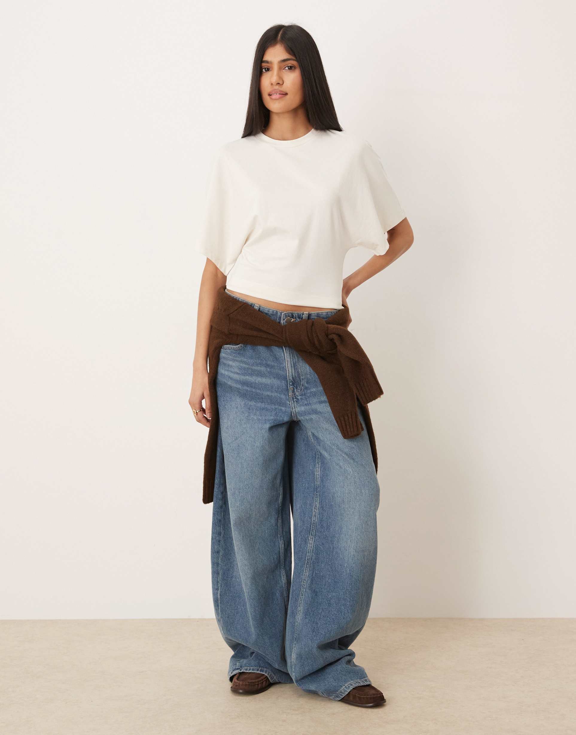 gina tricot short sleeve fitted top in white