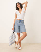 Gina Tricot supersoft jersey wide leg pants with drawstring waist in white beige stripe
