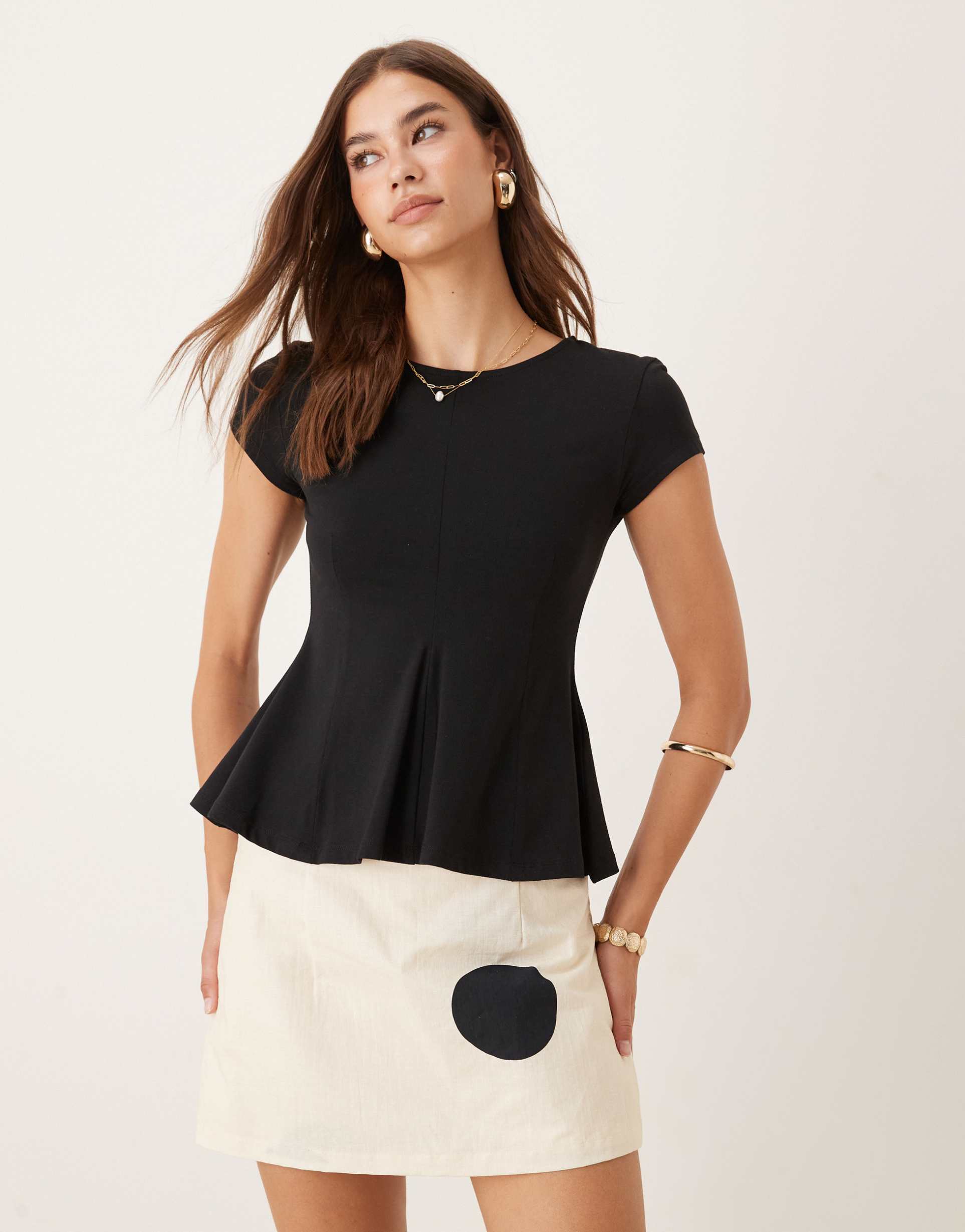 gina tricot short sleeve jersey peplum top in black