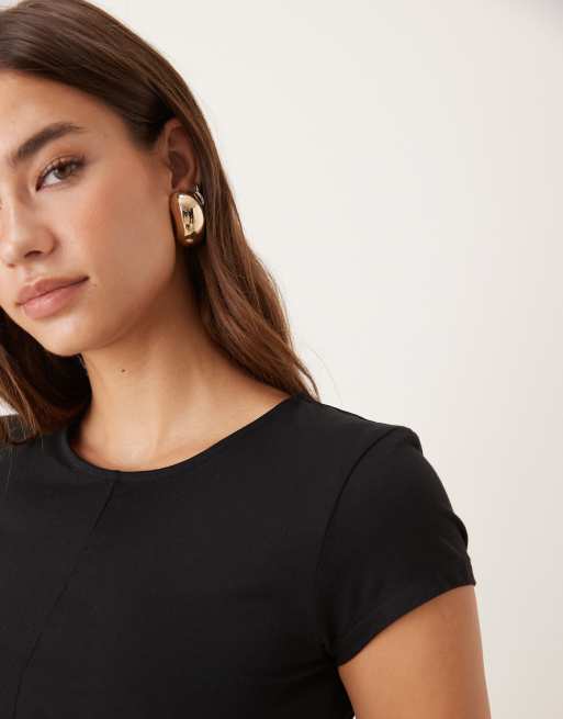 Gina Tricot short sleeve jersey peplum top in black