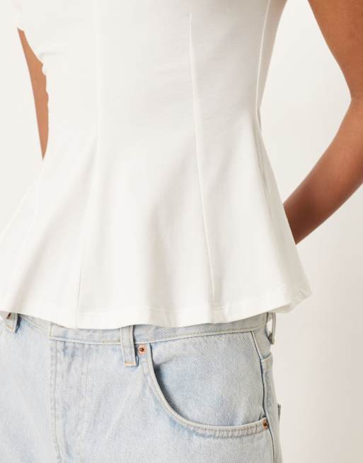 Gina Tricot short sleeve jersey peplum top in white