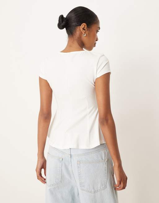 Gina Tricot short sleeve jersey peplum top in white