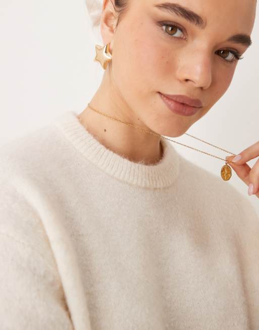 Gina Tricot short sleeve knitted jumper in warm white, 3 of 4