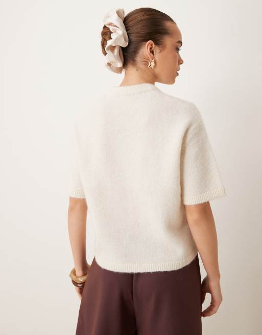 Gina Tricot short sleeve knitted jumper in warm white, 4 of 4