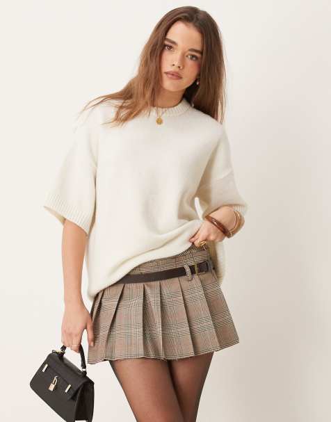 Gina Tricot short sleeve knitted oversized sweater in warm white - view 1