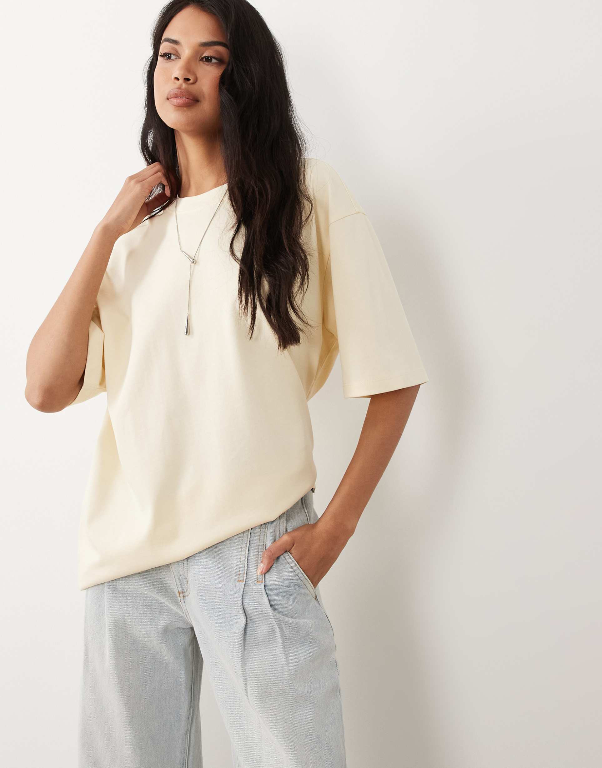gina tricot short sleeve oversized t-shirt in butter yellow