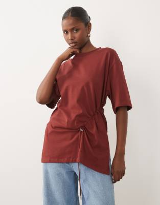 Gina Tricot Short Sleeve Ruched Top In Red