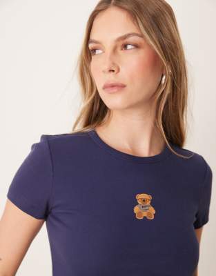GINA TRICOT SHORT SLEEVE SLIM FIT TOP WITH TEDDY BEAR GRAPHIC 