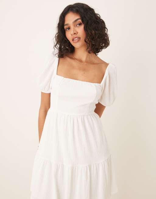 Gina Tricot short sleeve tie back mini summer dress in off white | ASOS