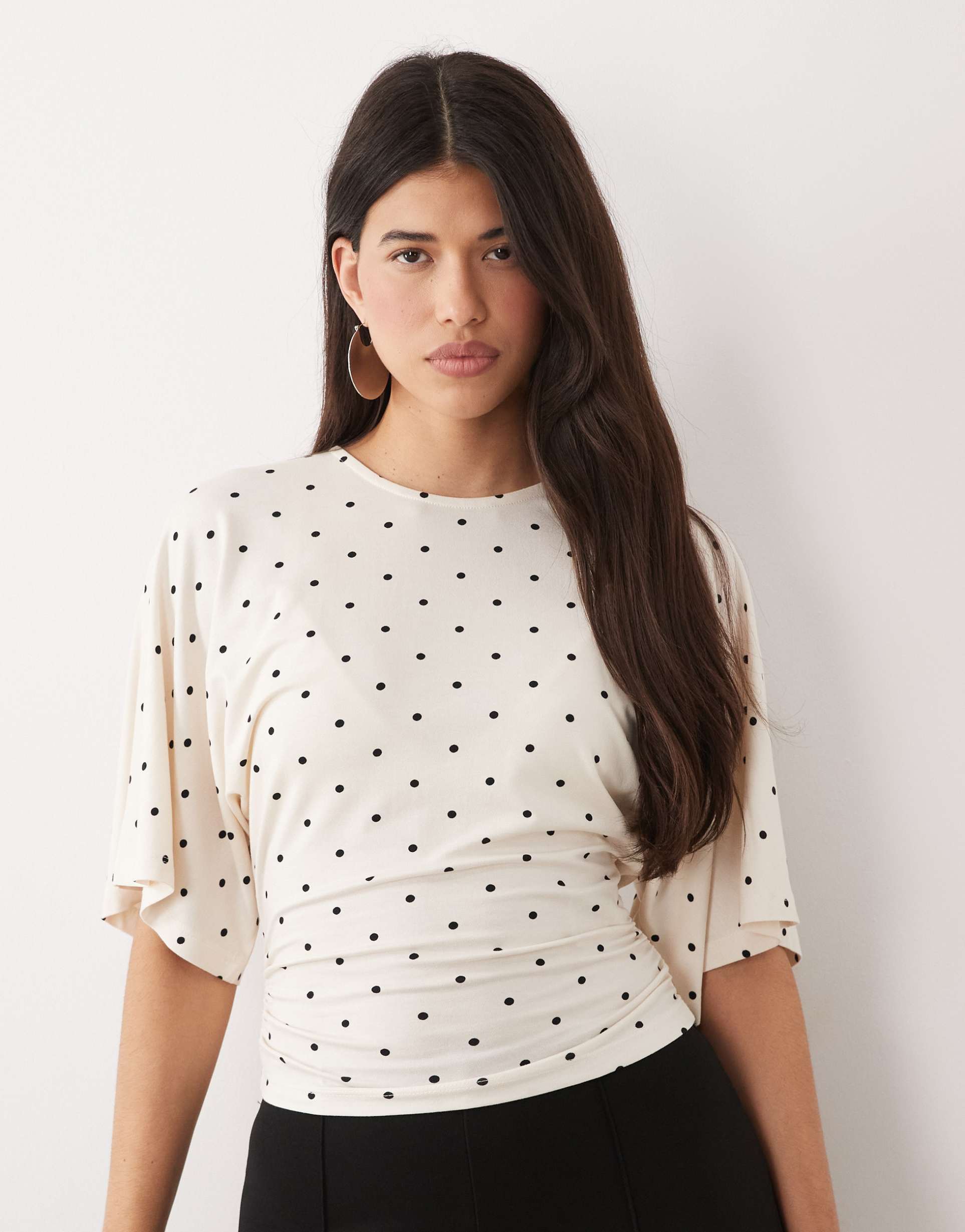 gina tricot short sleeve tie back top in white polka dots