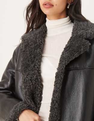 Gina Tricot Short Teddy Pu Belted Jacket In Black