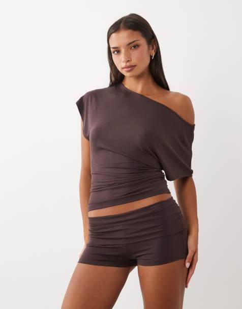 Gina Tricot shorts da casa con risvolto coordinati marroni - view 1
