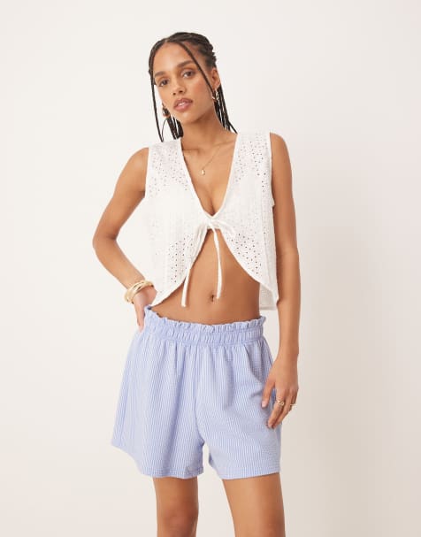 Gina Tricot - Shorts med blå tern i bæk-og-bølge-stof - view 1