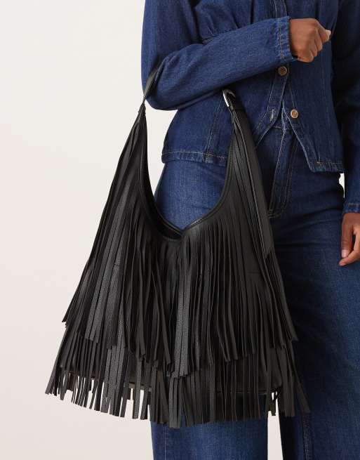 Gina Tricot fringe shoulder bag in black