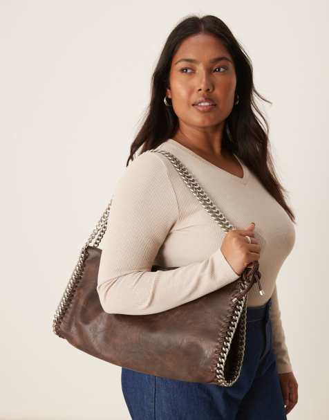 Gina Tricot silver chain shoulder bag in brown - view 1