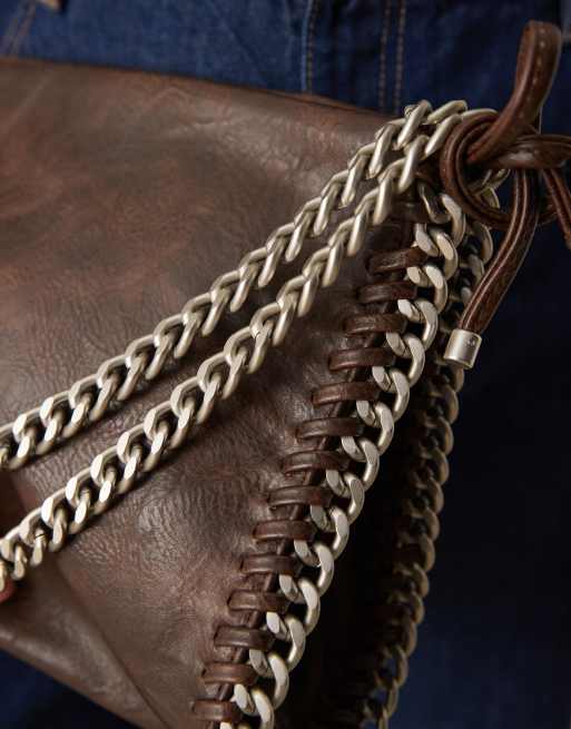 Gina Tricot silver tone chain shoulder bag in brown