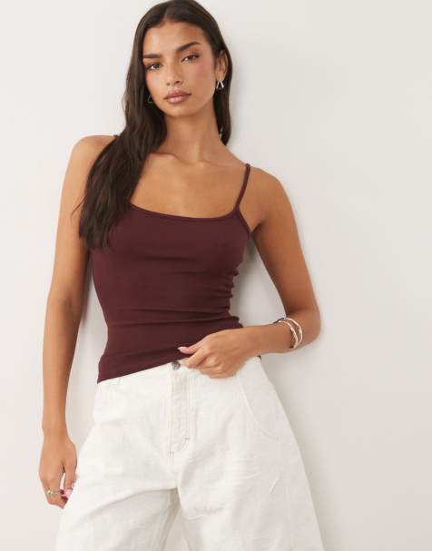 Gina Tricot singlettop met bandjes in bordeauxrood - view 1