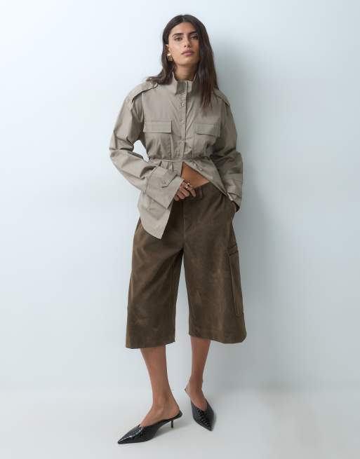 Gina Tricot skjorta med hög krage i brun, 3 av 4