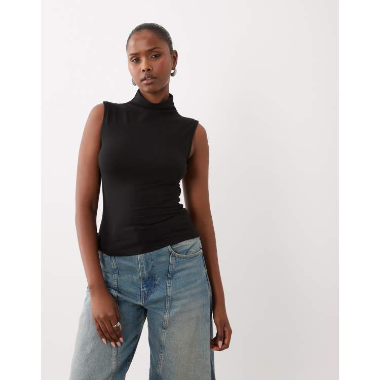トップス NACHE SHAWL NECK SLEEVELESS Gina Tricot sleeveless funnel neck top in black | ASOS